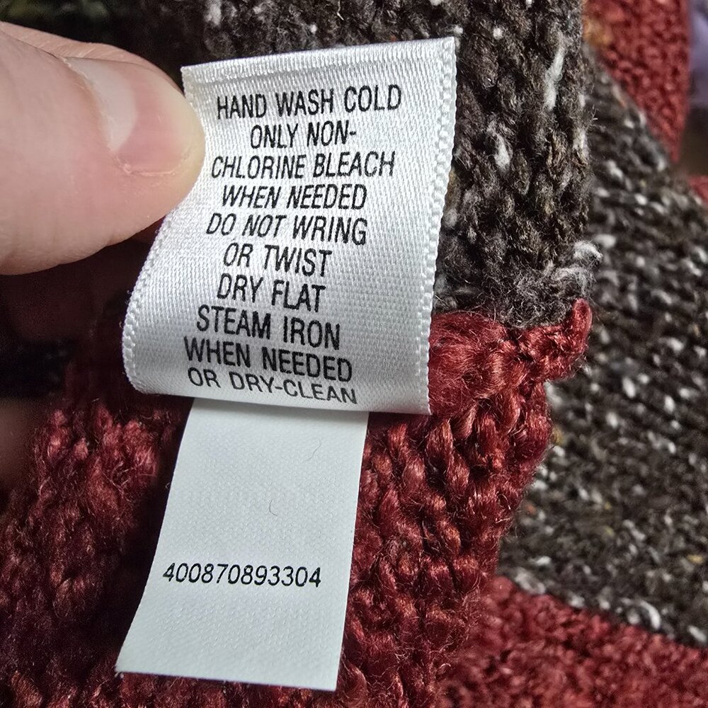 Vintage Croft & Barrow Maroon Knit Sweater Chunky Fall Floral Large Cozy Acrylic - Picture 10 of 10